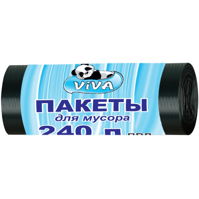 Мешки для мусора ПВД 240л 45мкм 10шт/рул черные 80х140см Viva