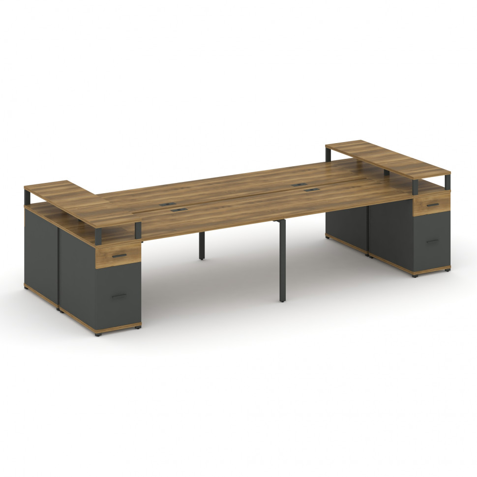 Concept Рабочая станция 4 места с 2 опорными тумбами CN.DRS-446 A Сандал Янтарный/Антрацит/Металл Ан