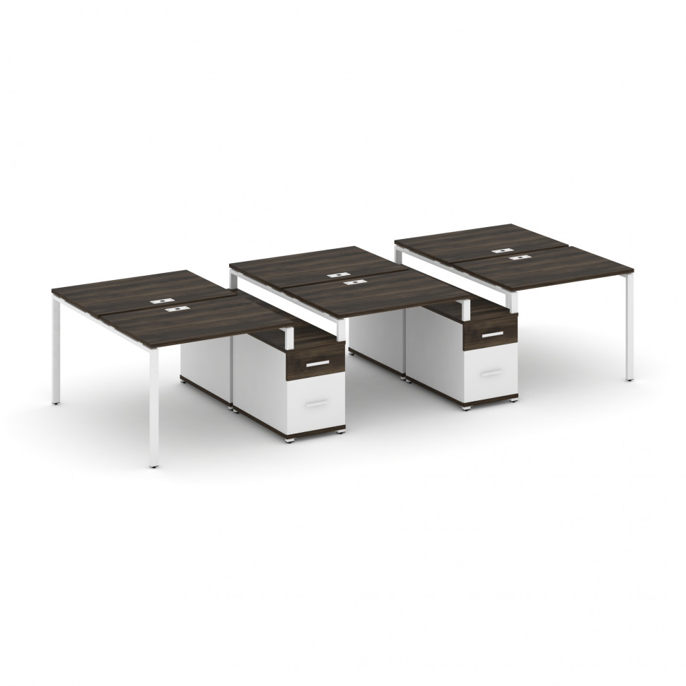 Concept Рабочая станция 6 мест с 2 двухсторонними опорными тумбами CN.DRS-337 W Дуб Мали/Белый Брилл