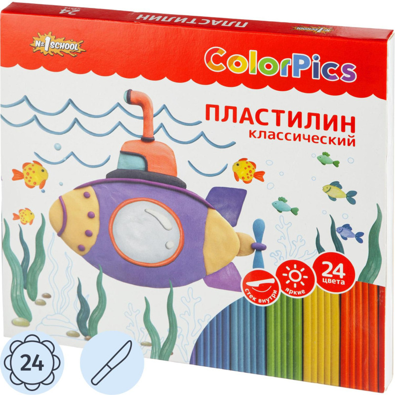 Пластилин классический №1 School ColorPics 24 цв 480 г, со стеком, картон