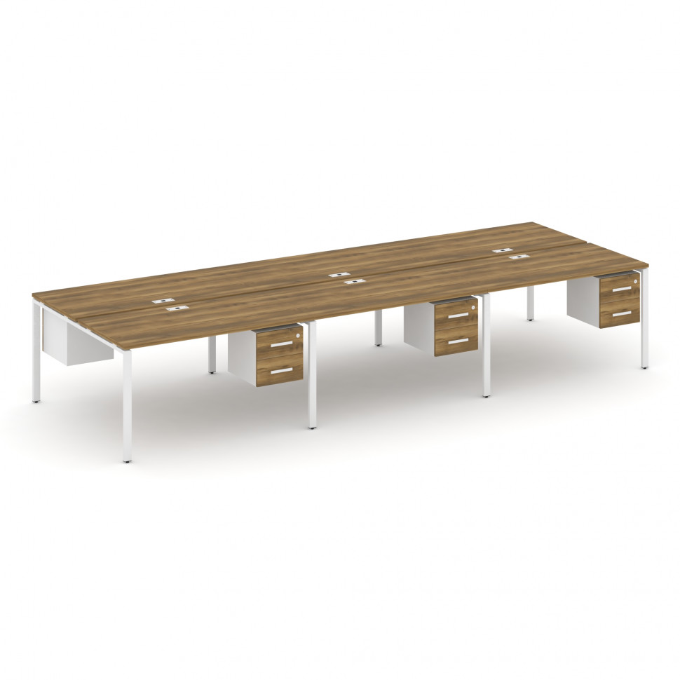 Concept Рабочая станция двухсторонняя с подвес. тумбами на 6 мест CN.DRS-155 W Сандал Янтарный/Белый