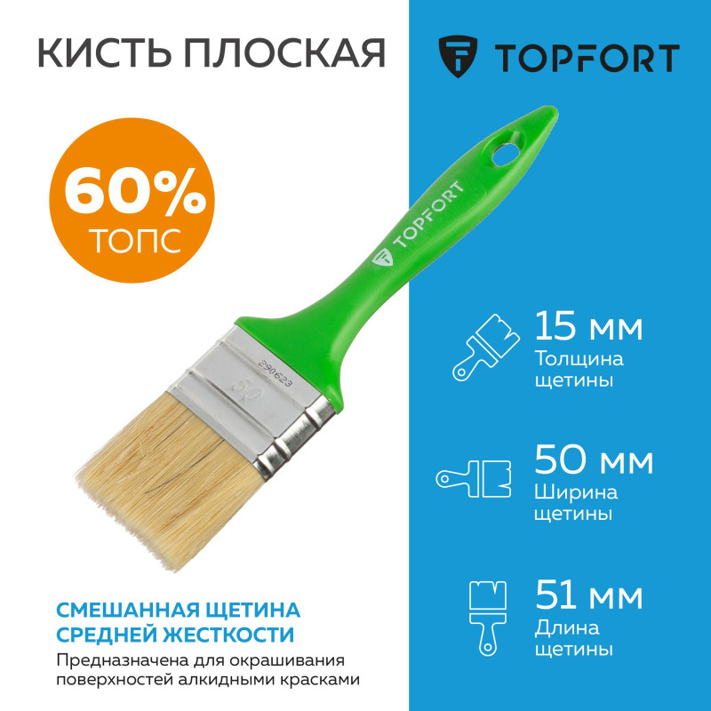 Кисть плоская TOPFORT 50x15