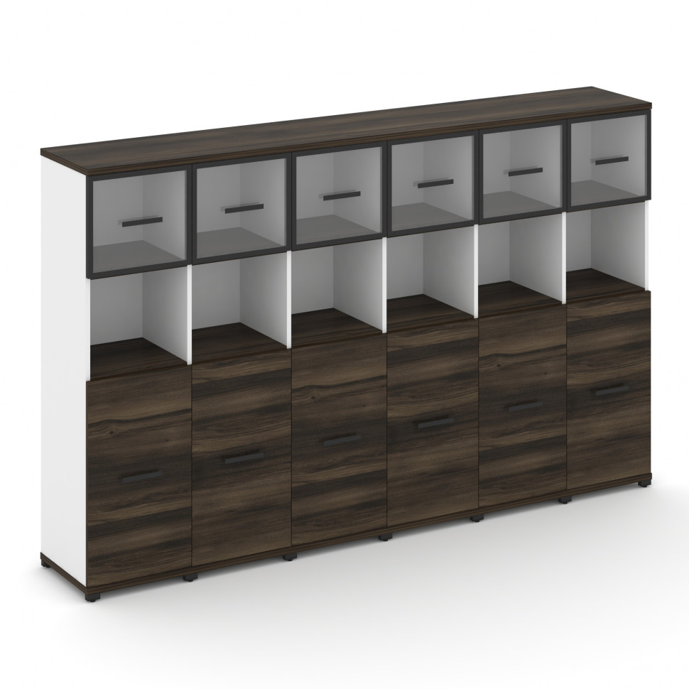 Concept Шкаф 6 узких секций, 4 ниши CN.STU-465 RPB B Дуб Мали/Белый Бриллиант/Металл Черный/Прозрачн