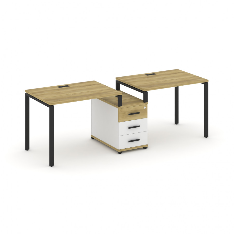 Concept Рабочая станция 2 места с 1 опорной тумбой CN.ORS-301 B Дуб Винченцо/Белый Бриллиант/Металл