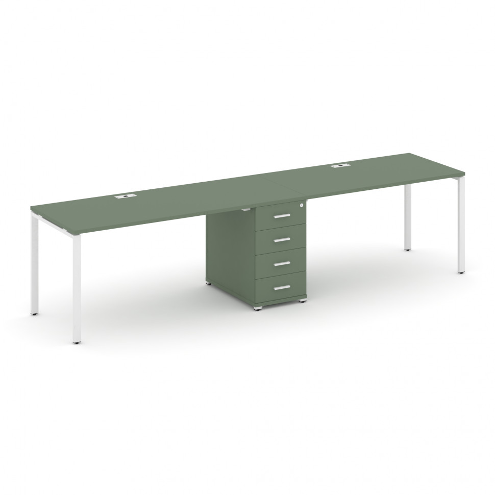 Concept Рабочая станция 2 места с 1 опорной тумбой CN.ORS-401 W Кобо/Металл Белый 2380*720*750