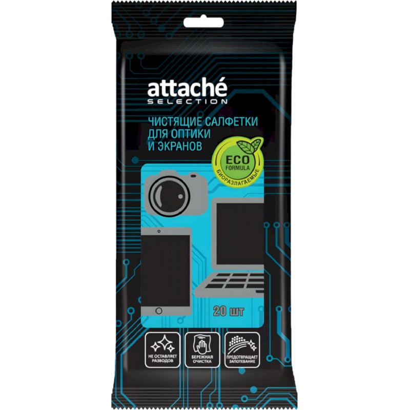 Салфетки Attache Selection д/экранов, биоразлагаемые, 20 шт, 110х190