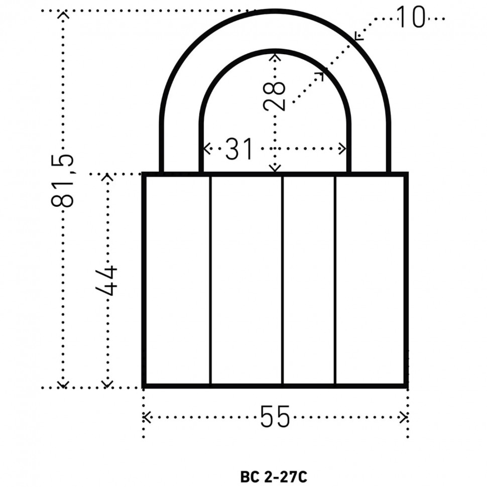 Замок навесной УЗК Аллюр ВС2-27С (55xd=10) алюм.сплав антич/серебро (3кл)