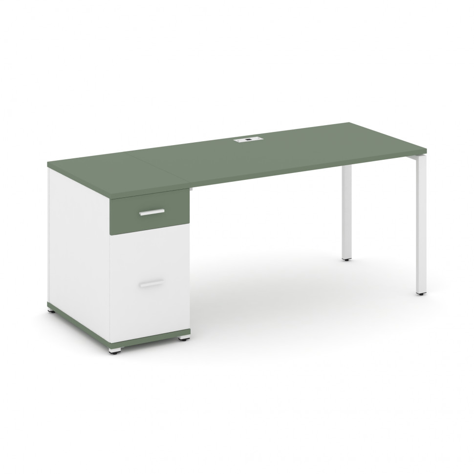 Concept Стол рабочий с 1 опорной тумбой CN.SP-405 W Кобо/Белый Бриллиант/Металл Белый 1400*720*750