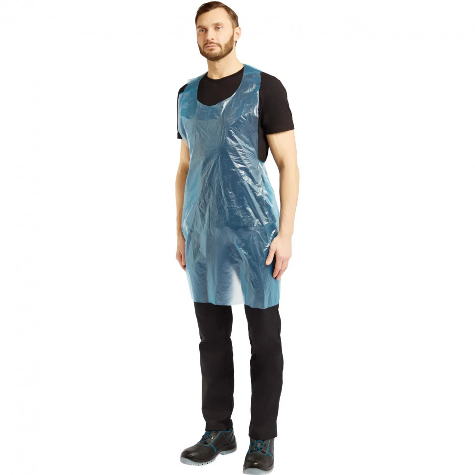 Фартук одноразовый ПНД 68x110см голубой 6мкр 100шт/уп