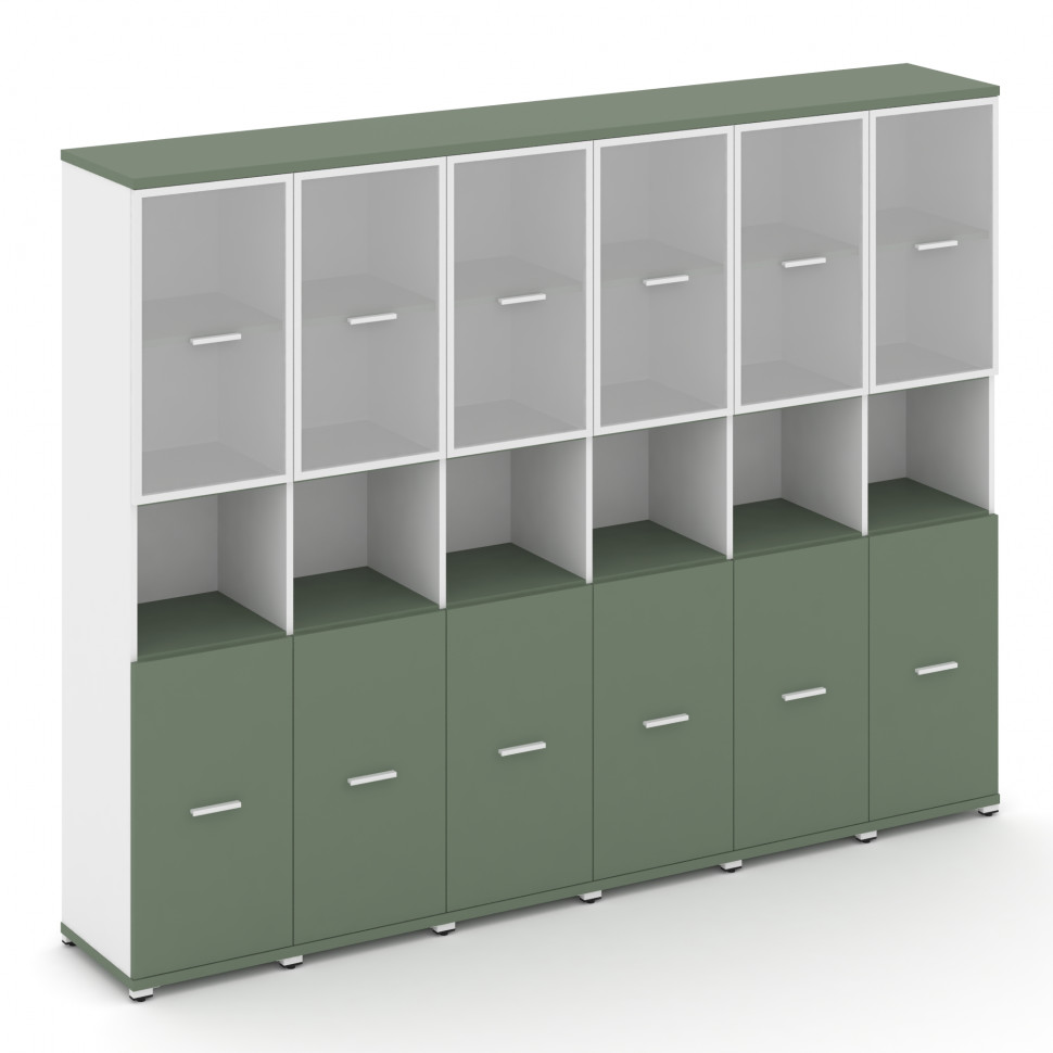 Concept Шкаф 6 узких секций, 5 ниш CN.STU-563 RMW W Кобо/Белый Бриллиант/Металл Белый/Сатин 2500*420