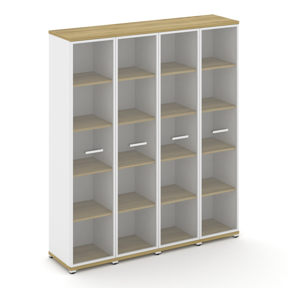 Concept Шкаф 4 узкие секции, 5 ниш CN.STU-548 RPW W Дуб Винченцо/Белый Бриллиант/Металл Белый/Прозра
