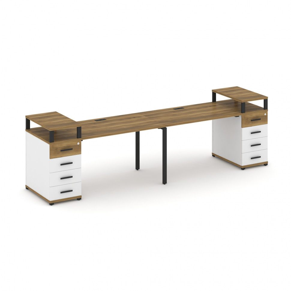 Concept Рабочая станция 2 места с 2 опорными тумбами CN.ORS-426 B Сандал Янтарный/Белый Бриллиант/Ме