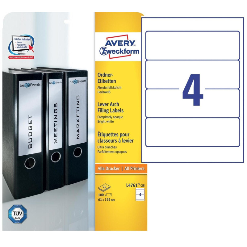 Этикетки самоклеящиеся L4761-25 Для папок-рег,бел,61х192мм,J+L+K+CL;100шт/у