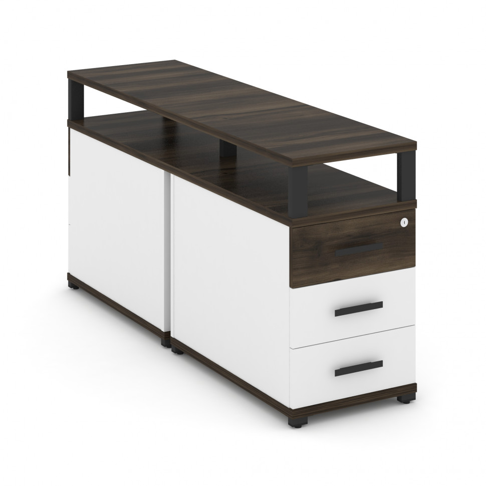 Concept Тумба двухсторонняя приставная 3 ящ. с надставкой. CN.DTGP-001 B Дуб Мали/Белый Бриллиант/Ме