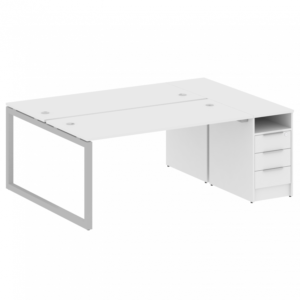 Metal System Quattro Рабочая станция с тумбой на О-образном м/к 50БО.РС-СТП-2.4 Белый/Металл Серый 2