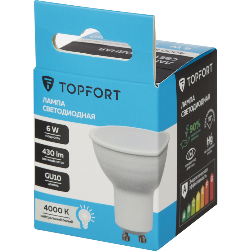 Лампа светодиодная Topfort GU10 6W 4000K