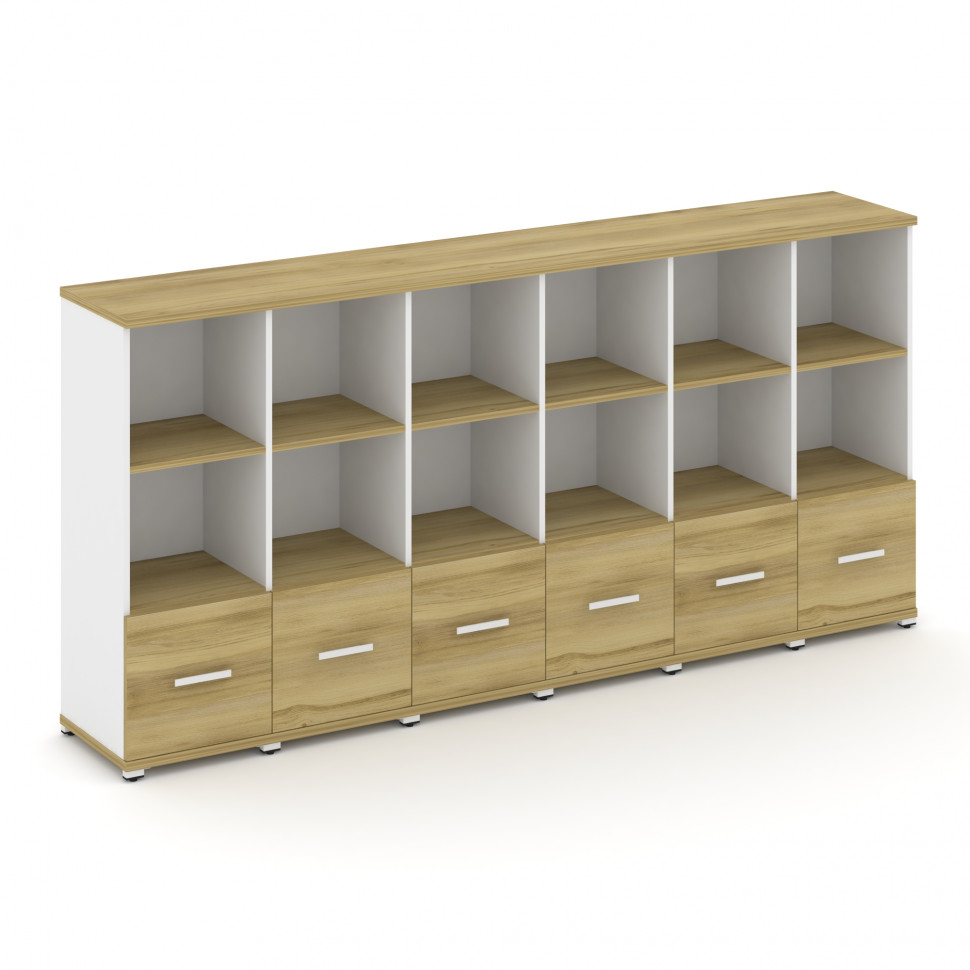 Concept Шкаф 6 узких секций, 3 ниши CN.STU-361 W Дуб Винченцо/Белый Бриллиант/Металл Белый 2500*420*