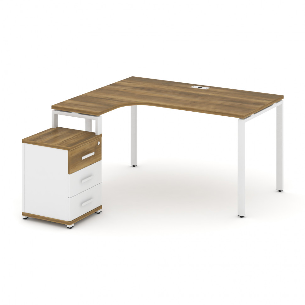 Concept Стол эргономичный с опорной тумбой CN.SA-305(L) W Сандал Янтарный/Белый Бриллиант/Металл Бел