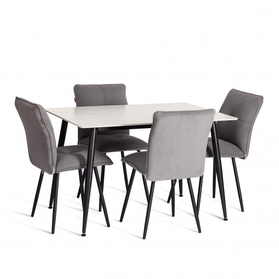 Стол обеденный Austen/Остин столешница керамика (матовая) /опоры металл, белый/черный, 120x80x75(+1) см