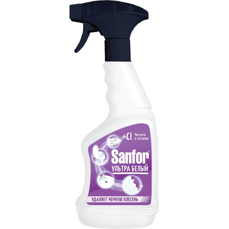 Средство для сантехники и дезинфекции SANFOR Ультра Белый спрей унив 500мл