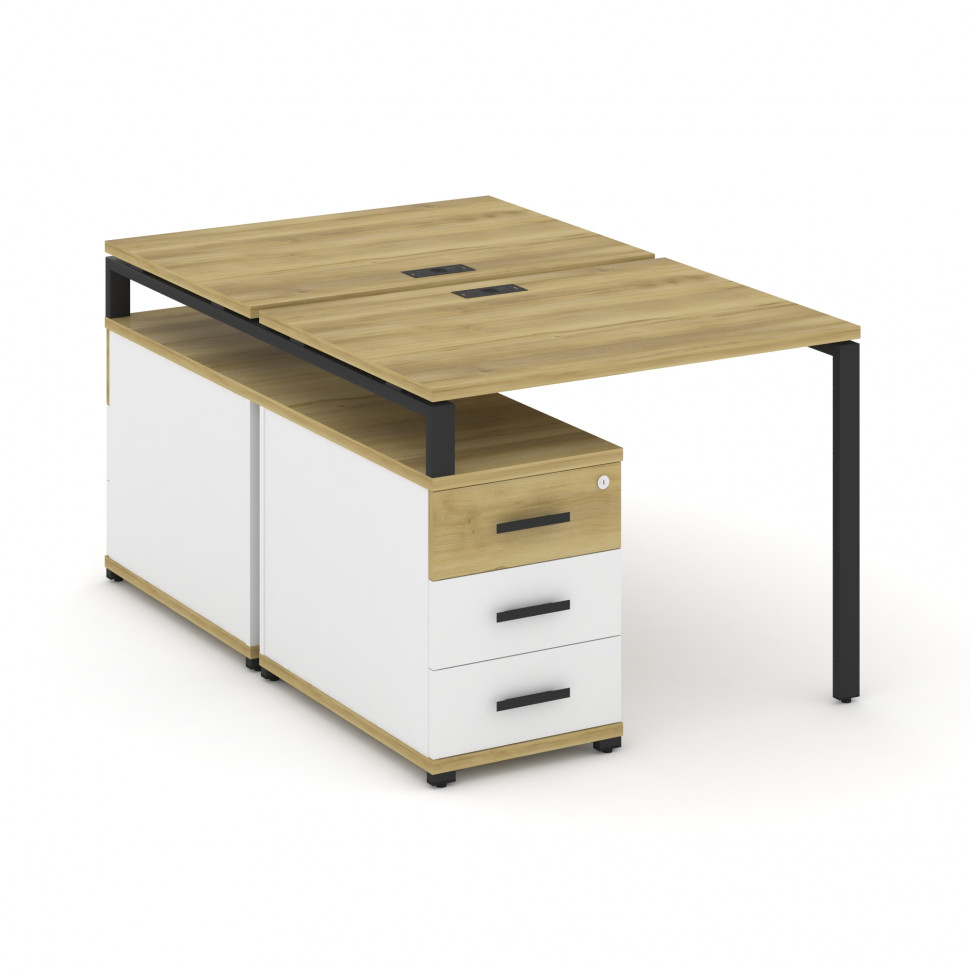 Concept Рабочая станция 2 места с двухсторонней опорной тумбой CN.DRS-301 B Дуб Винченцо/Белый Брилл