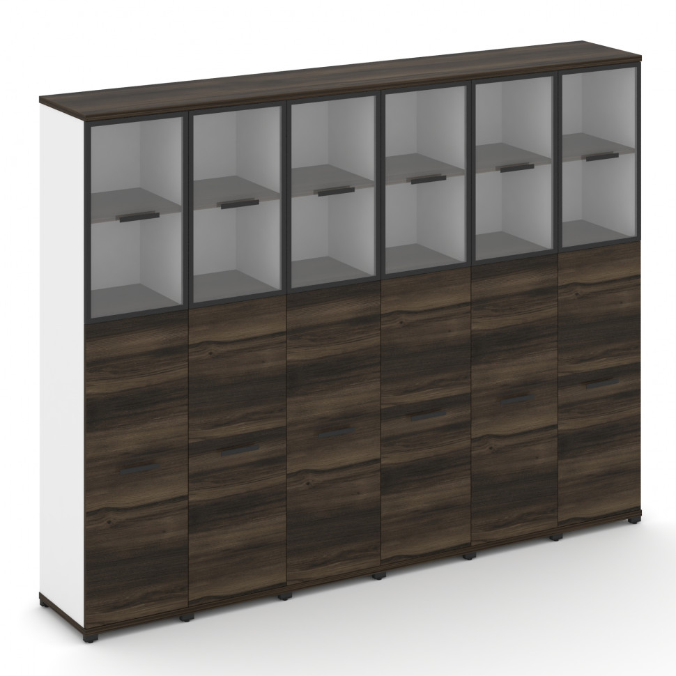 Concept Шкаф 6 узких секций, 5 ниш CN.STU-565 RPB B Дуб Мали/Белый Бриллиант/Металл Черный/Прозрачны