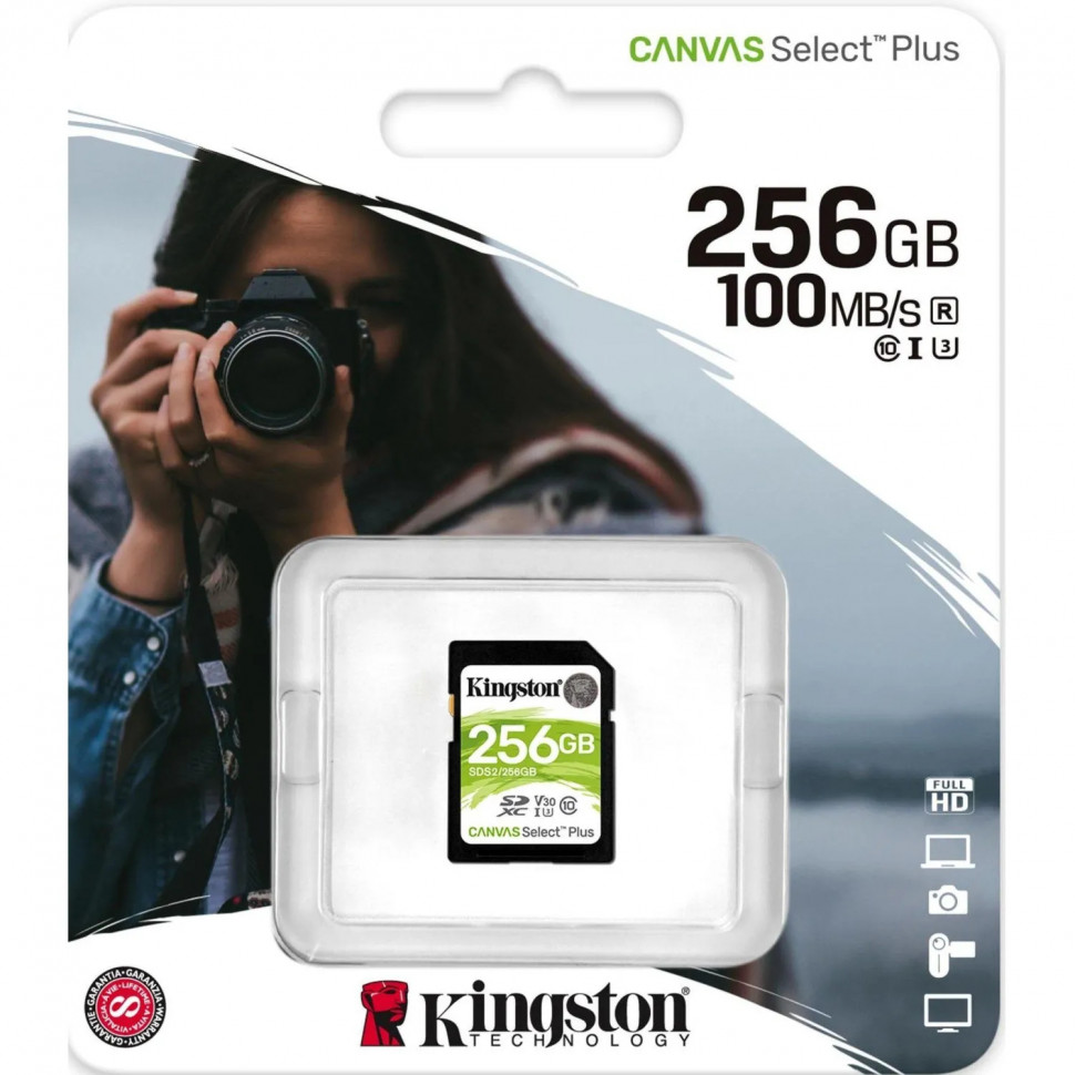 Карта памяти Kingston Canvas Select Plus SDXC UHS-I Cl10, SDS2/256Gb