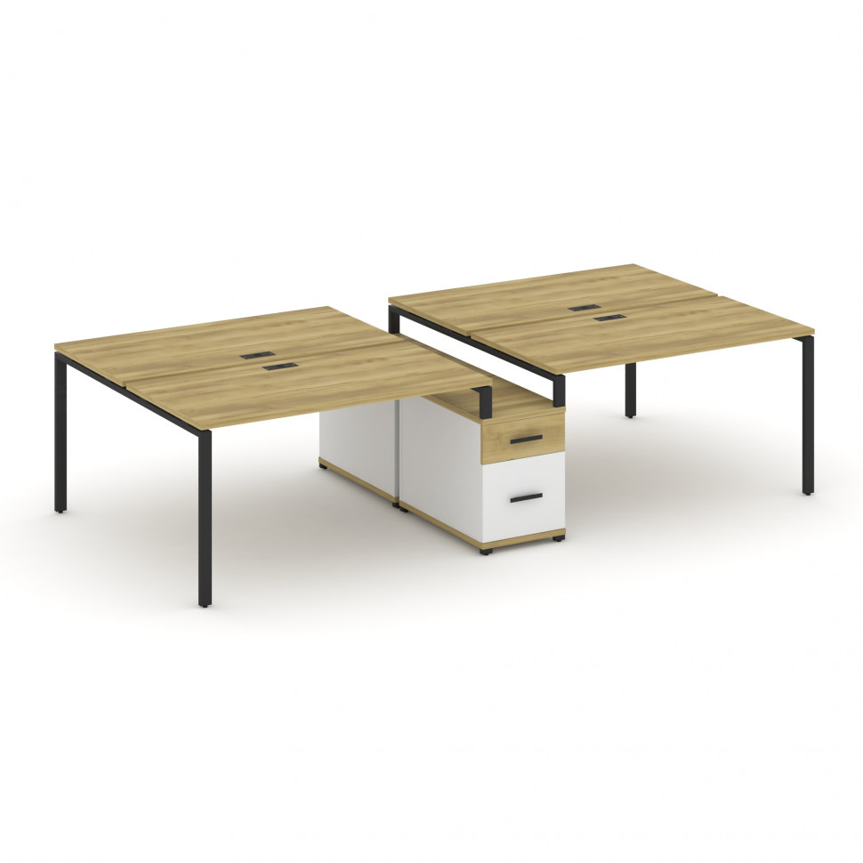 Concept Рабочая станция 4 места с двухсторонней опорной тумбой CN.DRS-315 B Дуб Винченцо/Белый Брилл