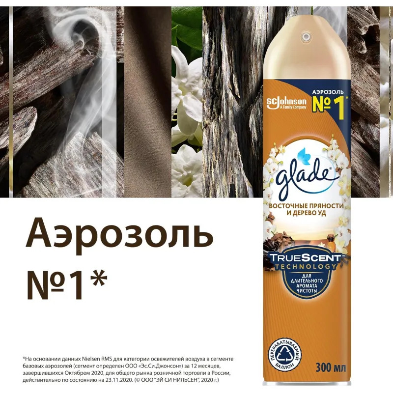 Освежитель воздуха Glade Аэрозоль Восточные пряности и дерево уд 300мл