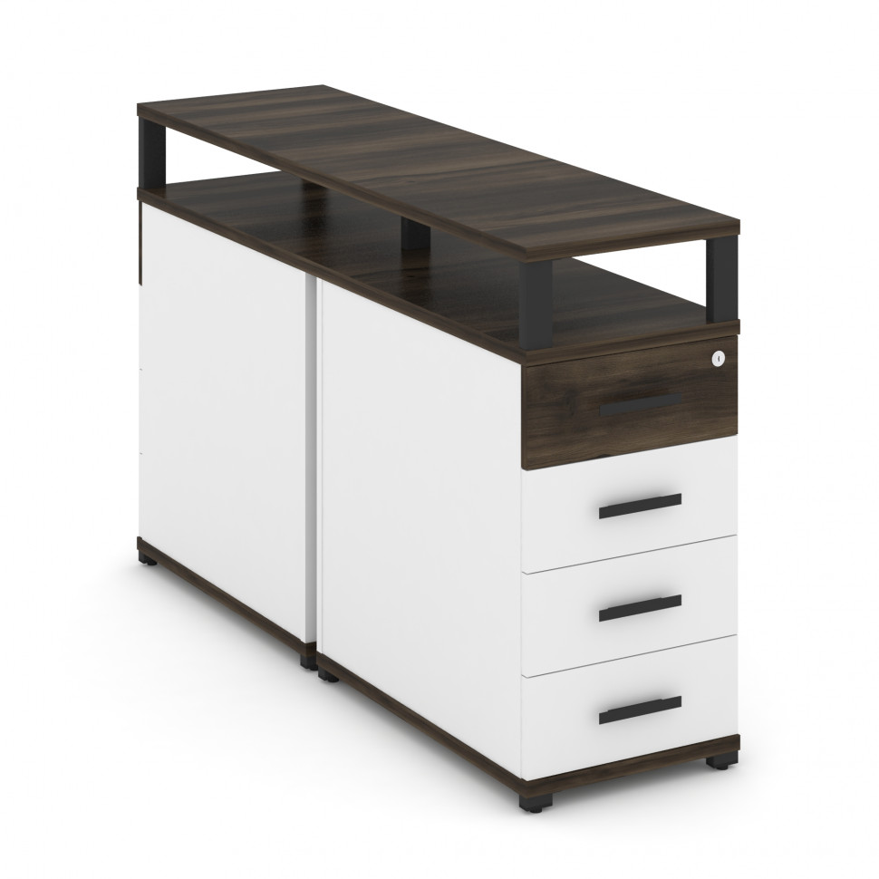 Concept Тумба двухсторонняя опорная/приставная 4 ящ. с надставкой. CN.DTGO-003 B Дуб Мали/Белый Брил
