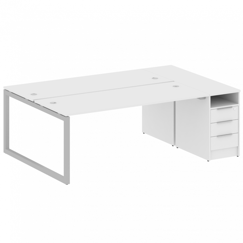 Metal System Quattro Рабочая станция с тумбой на О-образном м/к 50БО.РС-СТП-2.5 Белый/Металл Серый 2 Metal System Quattro Рабочая станция с тумбой на О-образном м/к 50БО.РС-СТП-2.5 Белый/Металл Серый 2