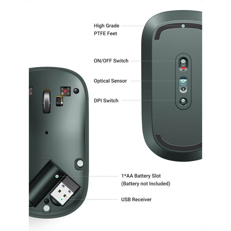 Мышь компьютерная Ugreen MU001 (90374) зеленый WLS