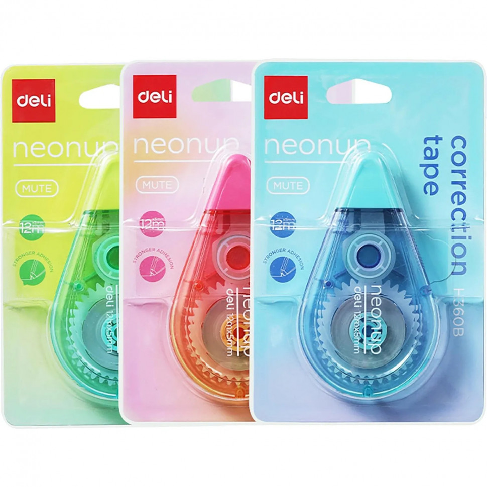 Корректирующая лента Deli NEONUP, 5ммx12м, бесшумн, в асс, EH360B Корректирующая лента Deli NEONUP, 5ммx12м, бесшумн, в асс, EH360B
