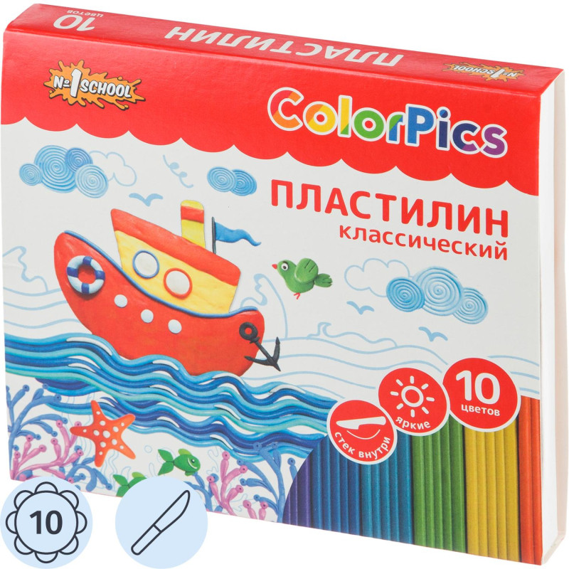 Пластилин классический №1 School ColorPics набор 10 цв 200 г со стеком