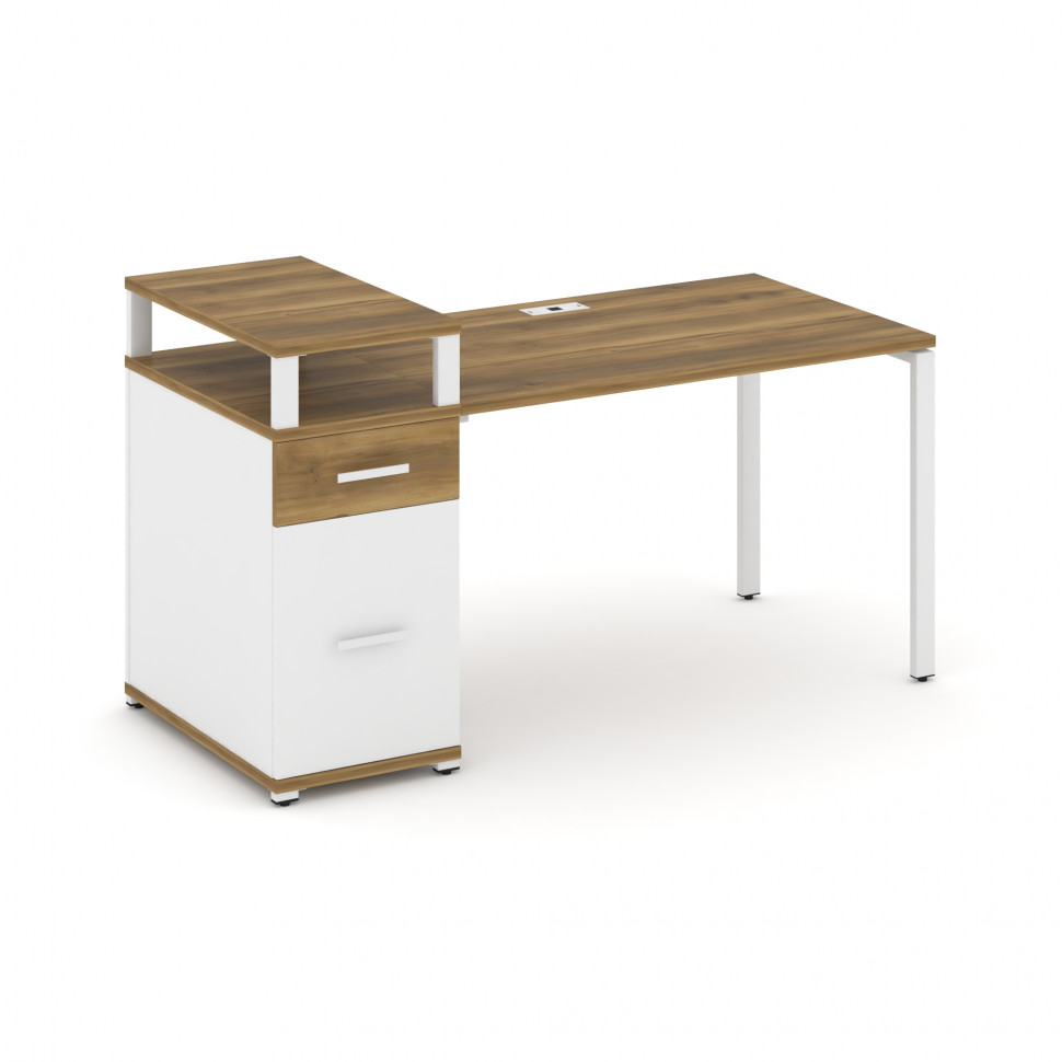 Concept Стол рабочий с 1 опорной тумбой CN.SP-414 W Сандал Янтарный/Белый Бриллиант/Металл Белый 160