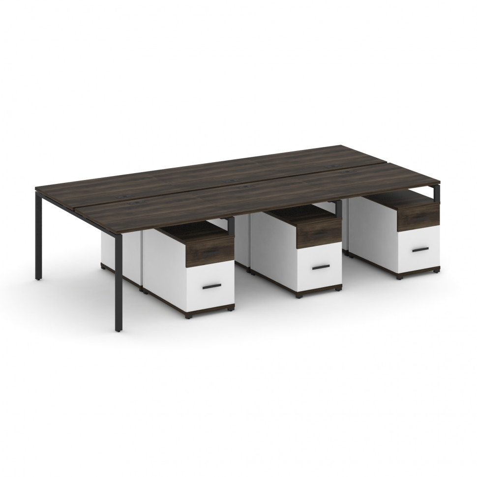 Concept Рабочая станция 6 мест с 3 двухсторонними опорными тумбами CN.DRS-353 B Дуб Мали/Белый Брилл