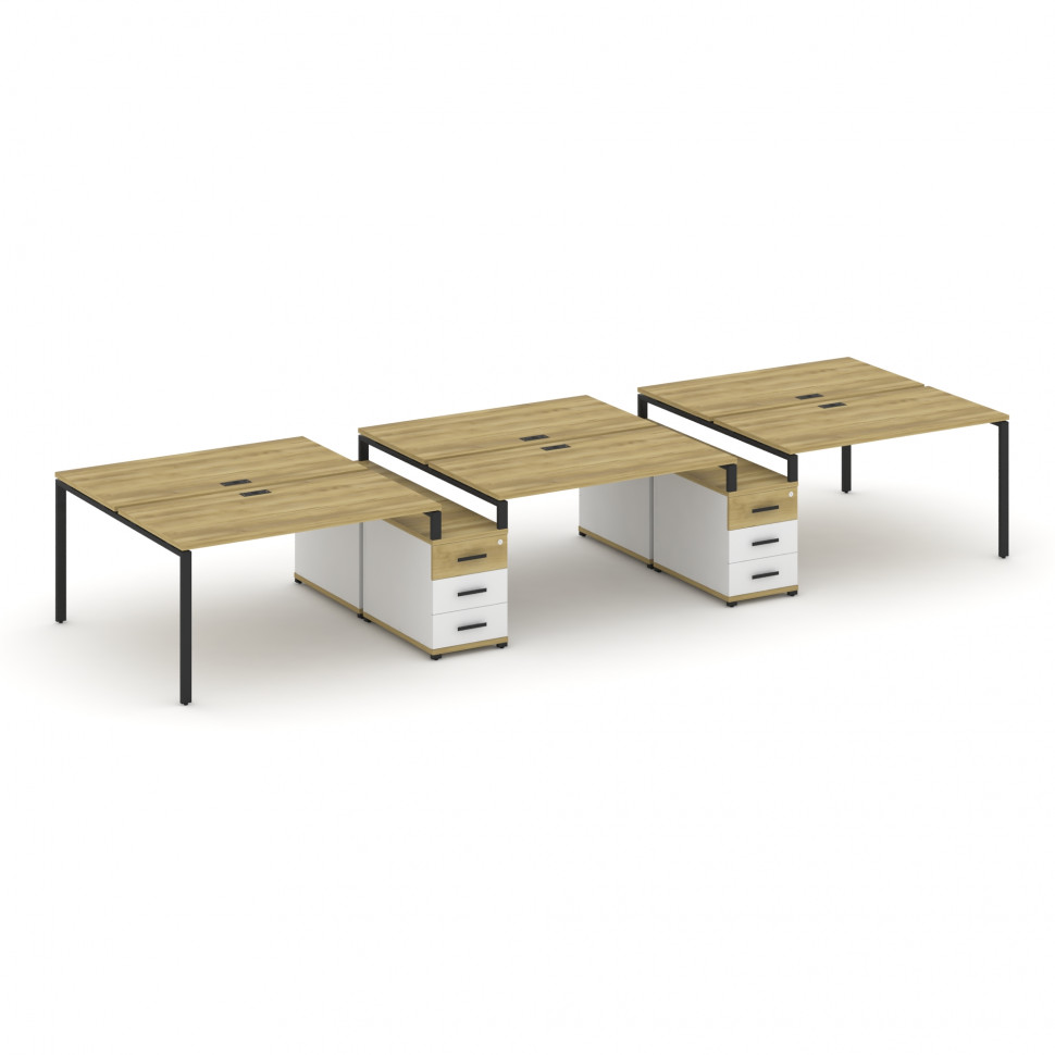 Concept Рабочая станция 6 мест с 2 двухсторонними опорными тумбами CN.DRS-335 B Дуб Винченцо/Белый Б