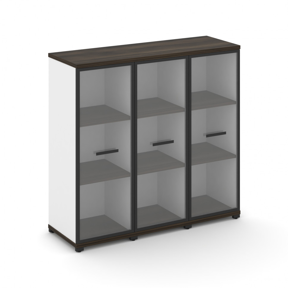 Concept Шкаф 3 узкие секции, 3 ниши CN.STU-336 RPB B Дуб Мали/Белый Бриллиант/Металл Черный/Прозрачн