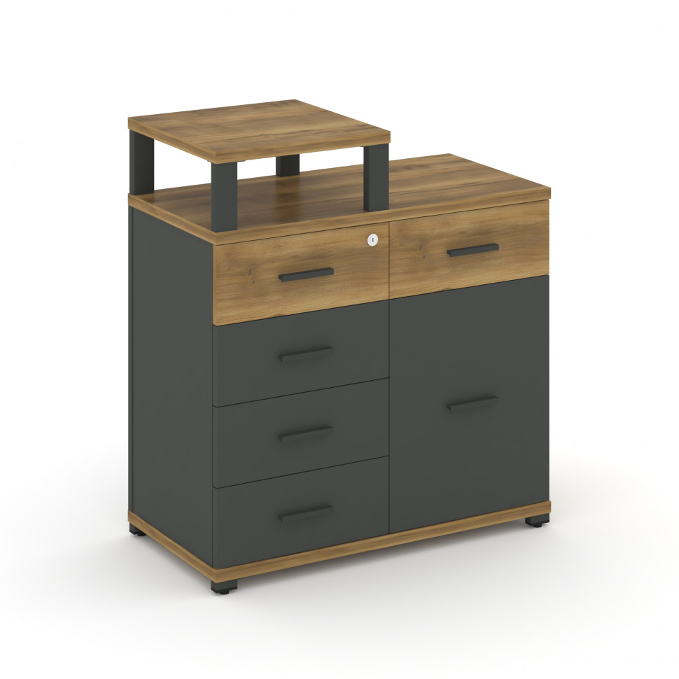 Concept Тумба приставная широкая 5 ящ.+1 распаш. фасад с надставкой узкой CN.TSP-017 A Сандал Янтарн