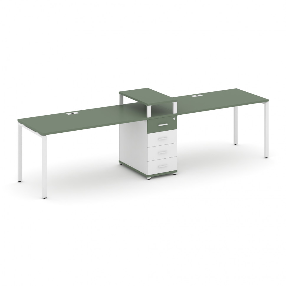 Concept Рабочая станция 2 места с 1 опорной тумбой CN.ORS-419 W Кобо/Белый Бриллиант/Металл Белый 31