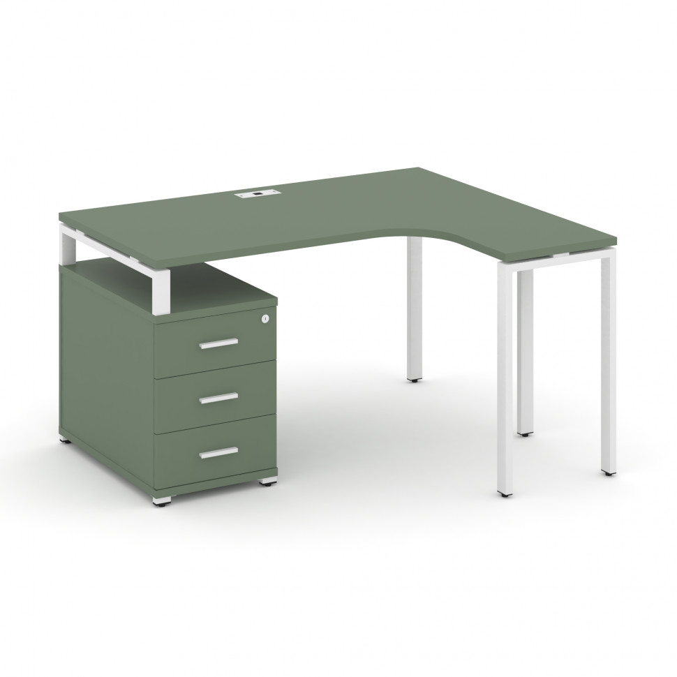 Concept Стол эргономичный с опорной тумбой CN.SA-301(R) W Кобо/Металл Белый 1380/1746*1180*750