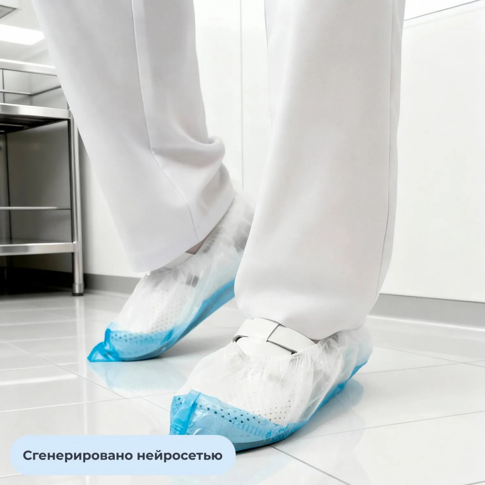 Бахилы 5,5 г, 1рез, 2-ая под, бело-синий, 15+15 мкм, Комус, 50пар/уп