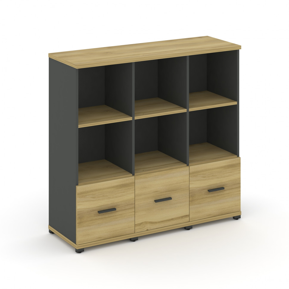 Concept Шкаф 3 узкие секции, 3 ниши CN.STU-331 A Дуб Винченцо/Антрацит/Металл Антрацит 1252*420*1186