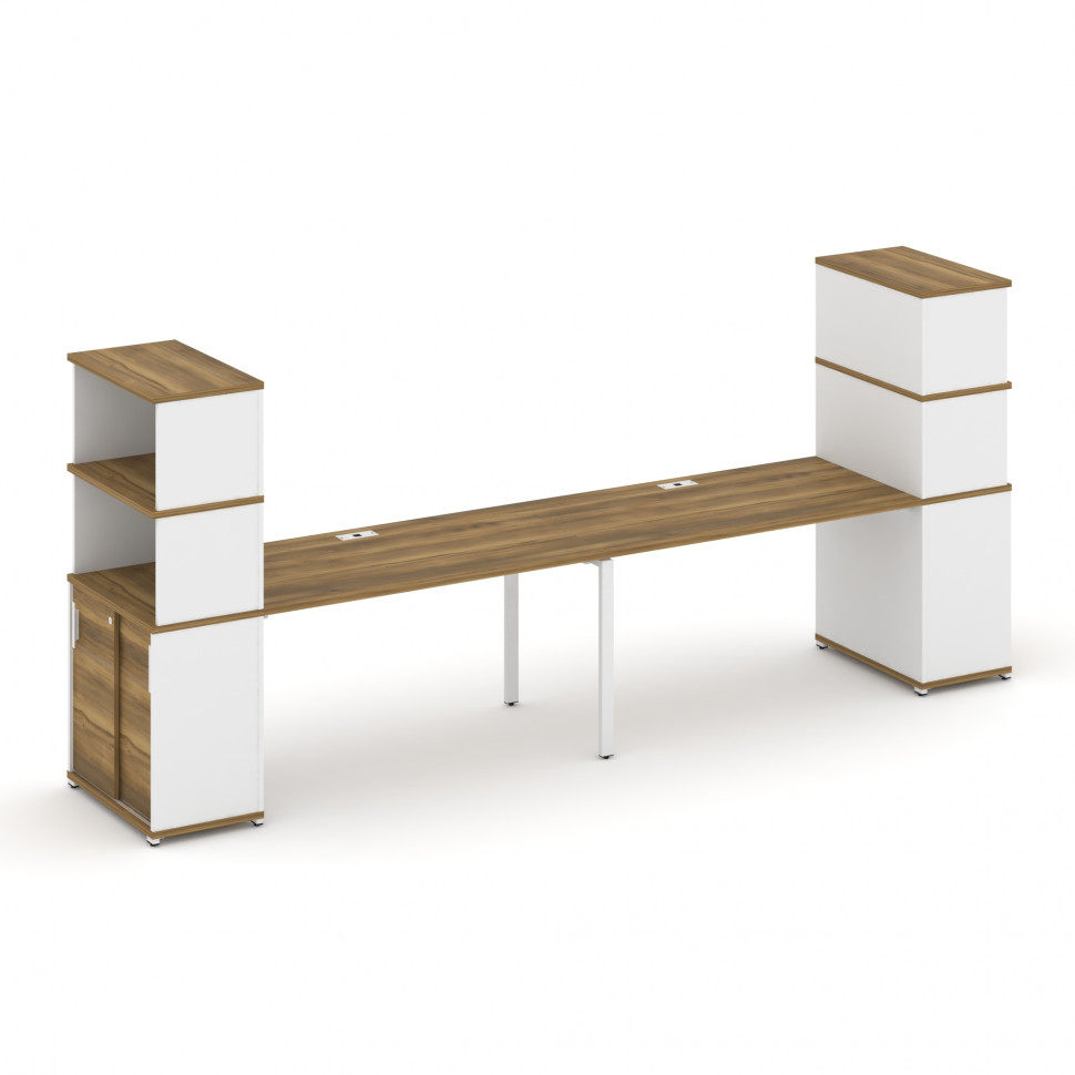 Concept Рабочая станция с опорными шкафом-купе с надставкой выс. CN.ORS-243 W Сандал Янтарный/Белый