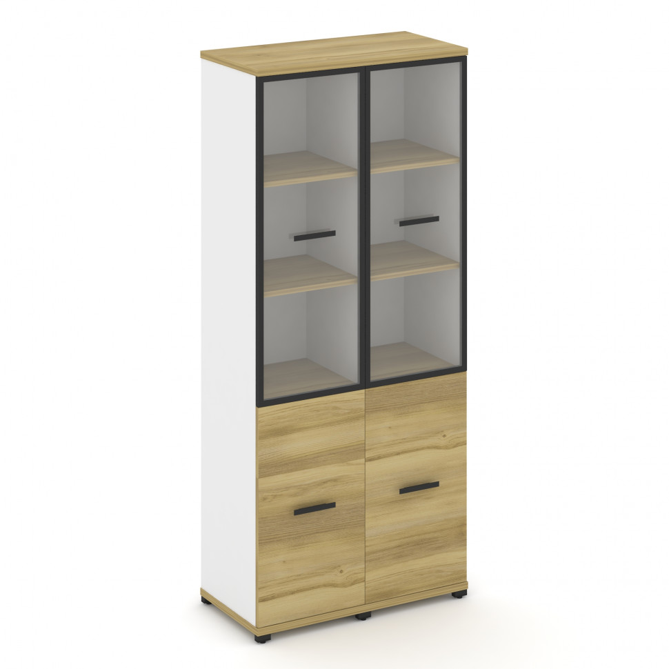 Concept Шкаф 2 узкие секции, 5 ниш CN.STU-522 RPB B Дуб Винченцо/Белый Бриллиант/Металл Черный/Прозр