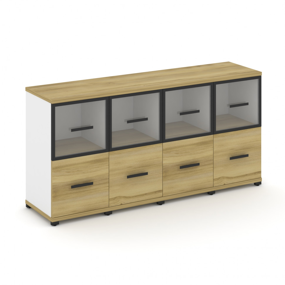 Concept Шкаф 4 узкие секции, 2 ниши CN.STU-242 RPB B Дуб Винченцо/Белый Бриллиант/Металл Черный/Проз