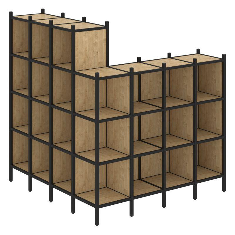 Loft Угловой внешний стеллаж наборный VR.L-60 Тиквуд Светлый/Металл Черный 1694*1694*1869