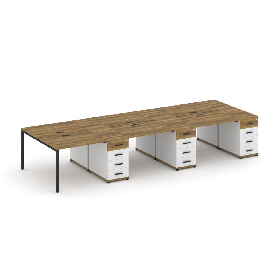 Concept Рабочая станция 6 мест с 3 опорными тумбами CN.DRS-457 B Сандал Янтарный/Белый Бриллиант/Мет