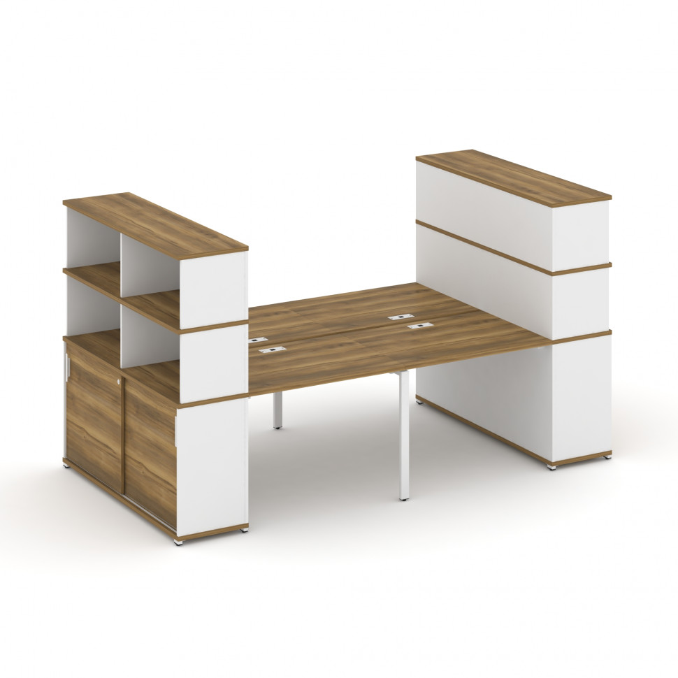 Concept Рабочая станция с опорными шкафами-купе с надставкой выс. CN.DRS-285 W Сандал Янтарный/Белый