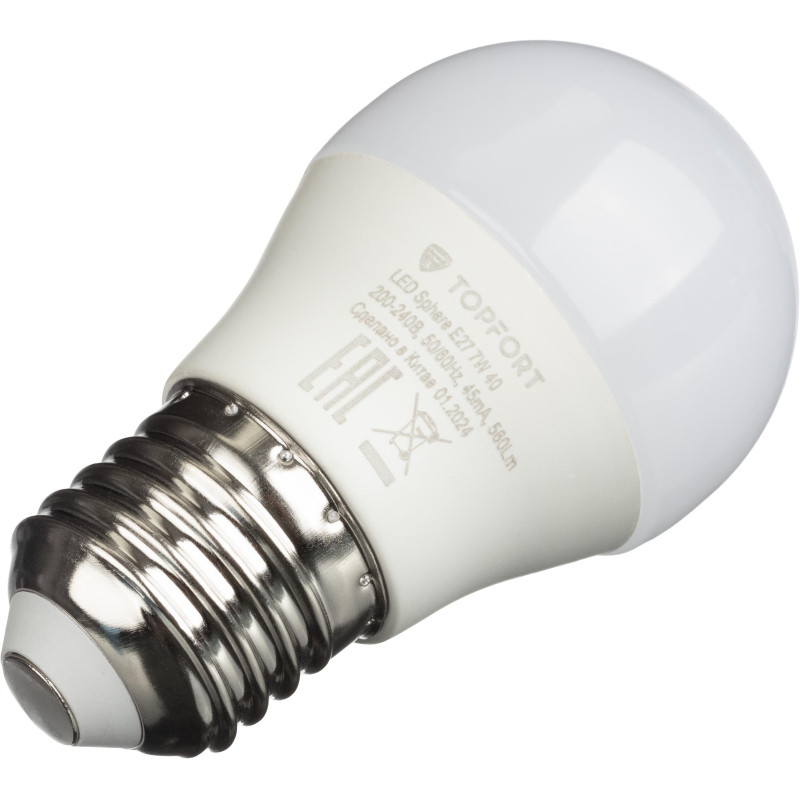 Лампа светодиодная Topfort E27 7W 4000K шар